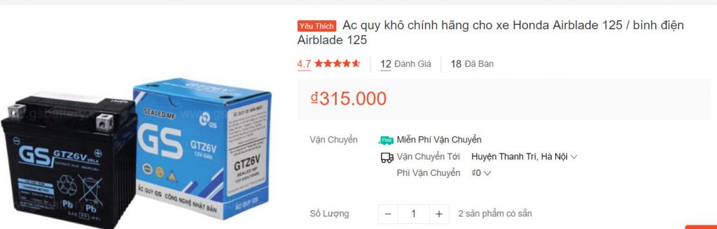 Giá ắc quy xe Airblade 125 trên shopee