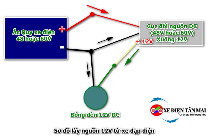 Sơ đồ đấu dây lấy nguồn 12V từ xe đạp điện