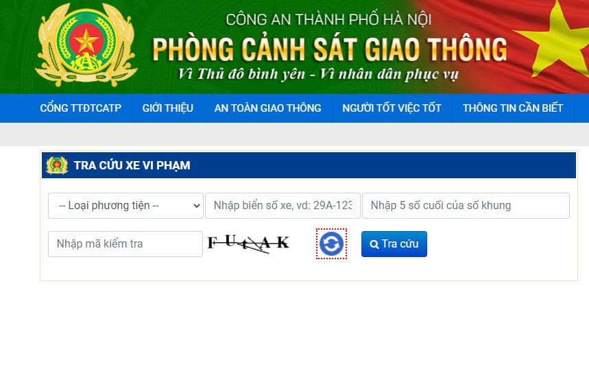 Tra cứu phạt nguội tại web sở giao thông Hà Nội